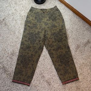UO Kimchi Blue Floral Patterned Embroidered Olive Green Boho Pants- Medium